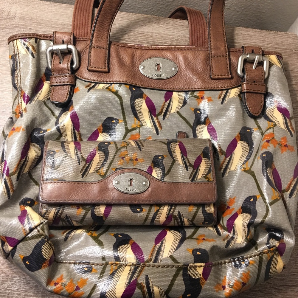 Fossil Vintage Shopper Bird Handbag and Wallet Set